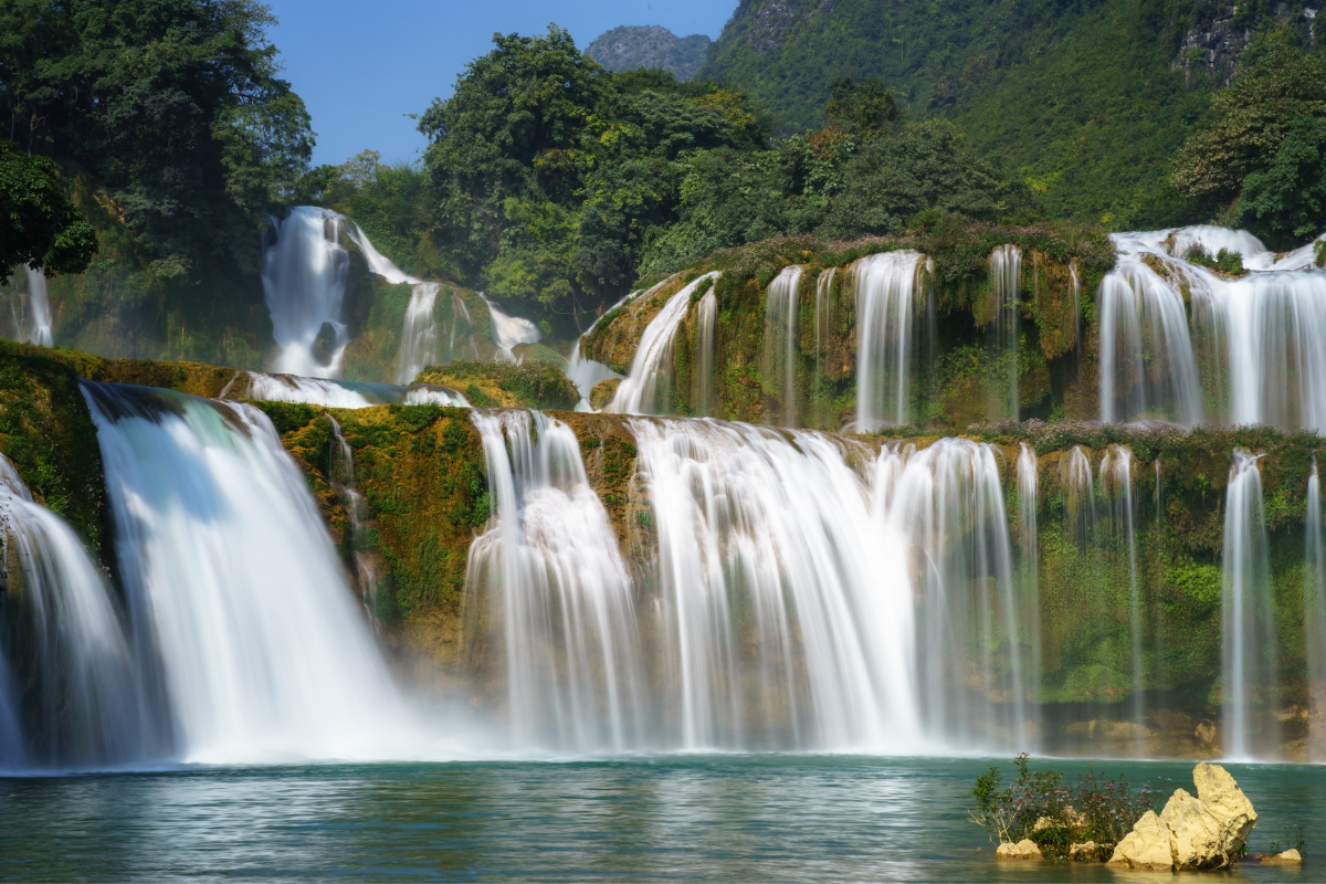 Ban Gioc Waterfall in Cool Weather in March